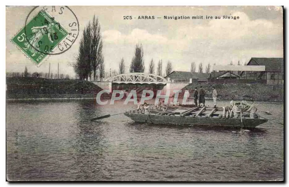 Arras — Militaire vaart op de oever — Uitgever R. D. Hébrion, n° 205 - Voorkant