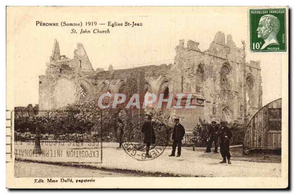 Péronne (Somme) 1919 — Igreja de São João — Ed. Sra. Dollé, papelaria - Frente