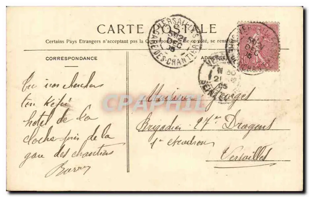 Quartel de Artilharia — Versailles — Avenida de Paris — editor RANCY n°139 - Verso