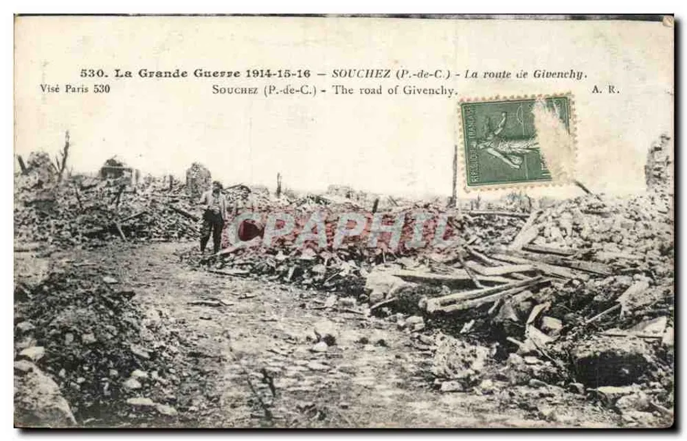 Souchez (P.-de-C.) — A estrada de Givenchy — A.R. — n° 530 - Frente
