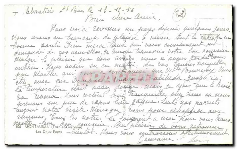 Os Dois Pontes — Montauban — editor APA, n° 106 - Verso