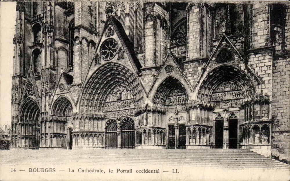 Bourges — De Kathedraal, het Westerportaal — LL - Voorkant