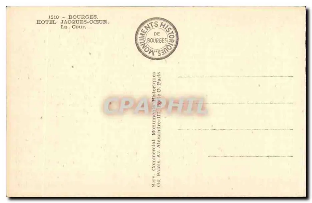 Hôtel Jacques-Cœur — A Cour — Surveillants Historiques, Paris - Verso