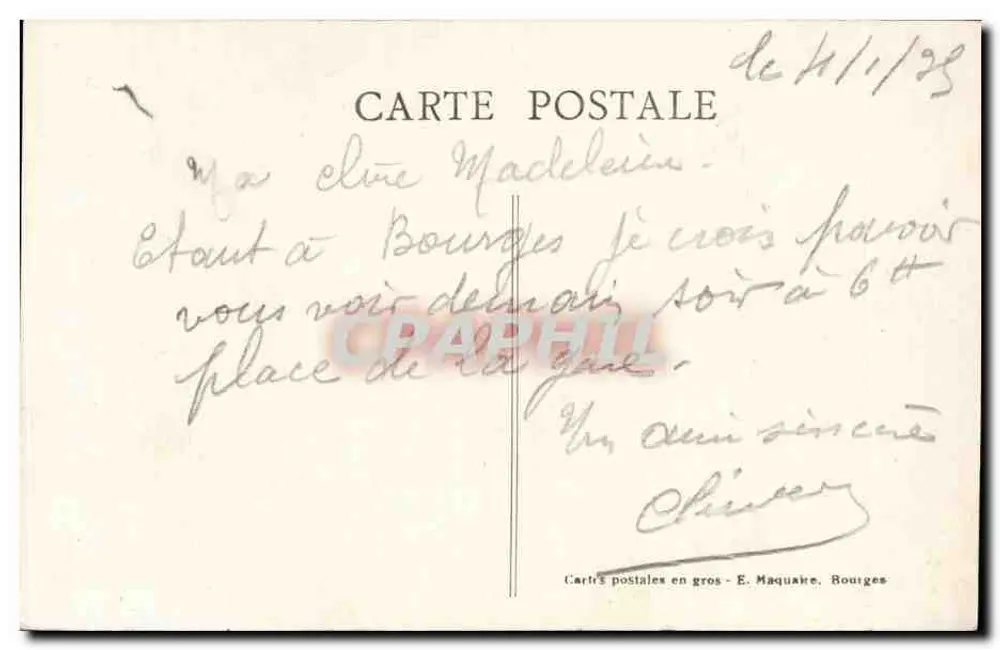 Bourges — Statua Louisa XI, autorstwa Jana Baffiera — Wydawca E. Maquaire, nr 381 - Rewers