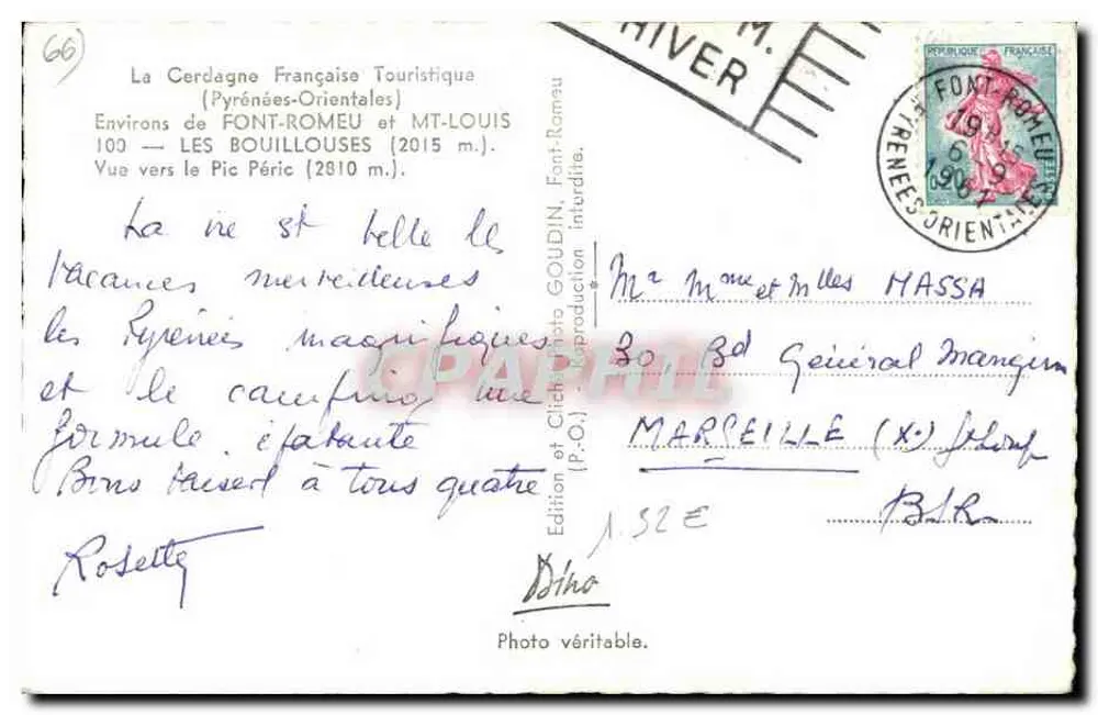 Les Bouillouses (2015 m.) — Ansicht zum Pic Péric (2010 m.) — Edition und G. Ch. Goudin (P.O.) - Rückseite