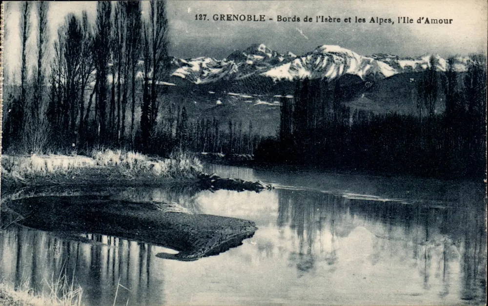 Grenoble - Ufer der Isère und die Alpen, die Insel der Liebe - Vorderseite