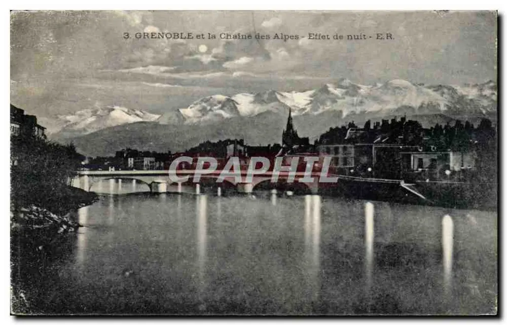 Grenoble und die Alpen — Nachtleuchteffekt — E.R. - Vorderseite