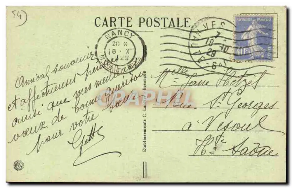 NANCY — Fonte de Netuno — C.L.E. n°43 - Verso