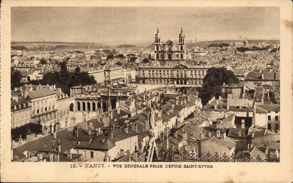 Nancy — Vista geral tirada de Saint-Epvre — Imprimeries Réunies de Nancy, n°19 - Frente