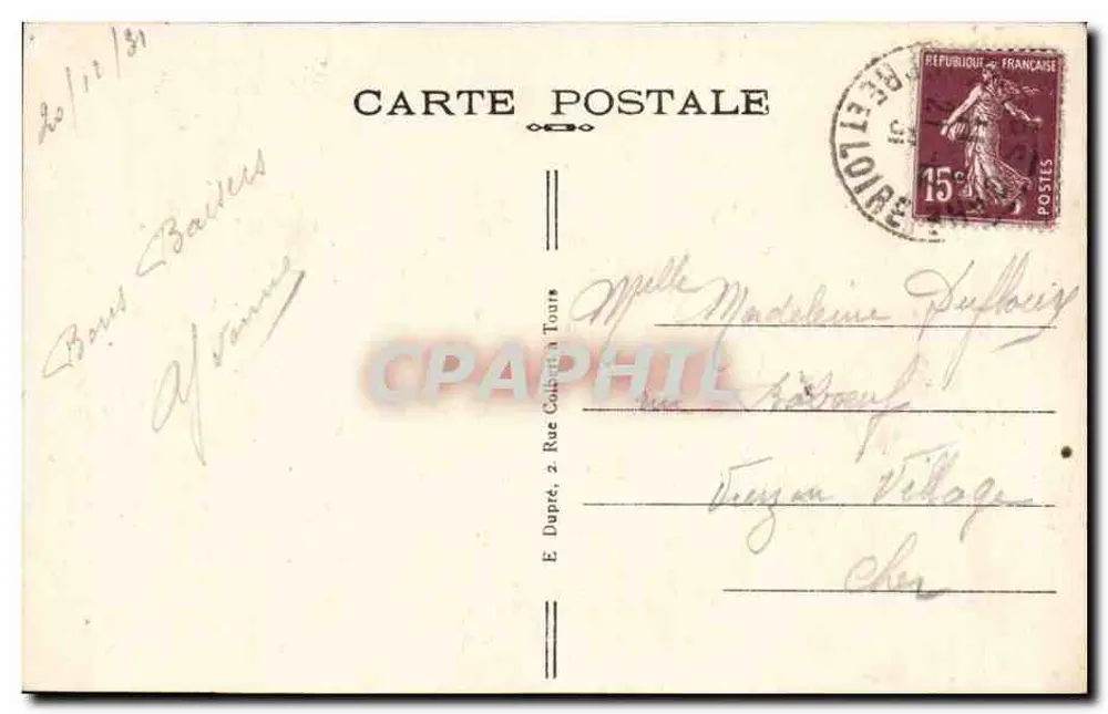 Tours (Loire-et-Loire) — O Jardim das Prébendas d'Oë — A.P. n°212 - Verso