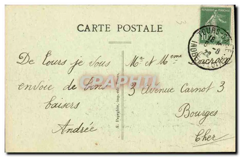 Tours (1-st-L.) — Het Paleis van Justitie — A. Papagin, uitgever drukker Tours - Achterkant