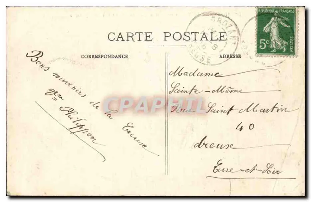 CROZANT (Creuse) — O Confluent e os Brégeauds — Editor desconhecido, n° 11 - Verso