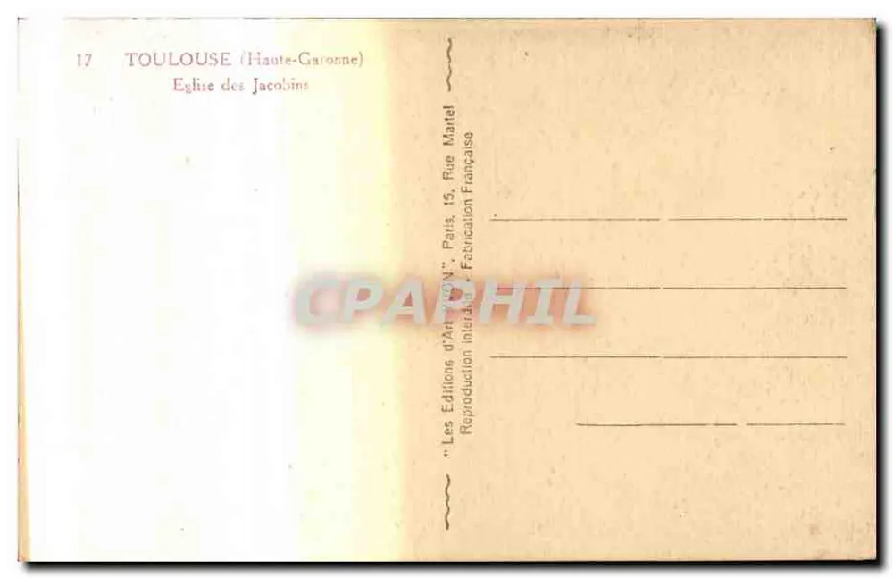 Toulouse (Haute-Garonne) — Kirche der Jakobiner — Kunstverlag 'Art-XX' Paris - Rückseite