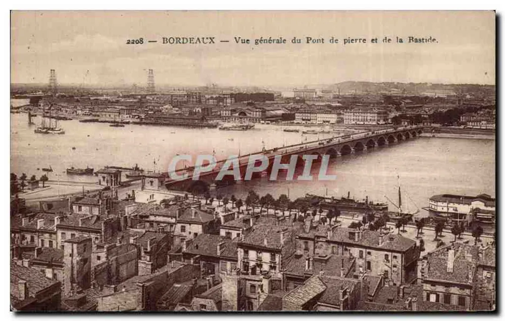 Bordeaux — Allgemeiner Blick auf die Steinerne Brücke und die Bastide — Verlag Sanz Rock, Nr. 2208 - Vorderseite