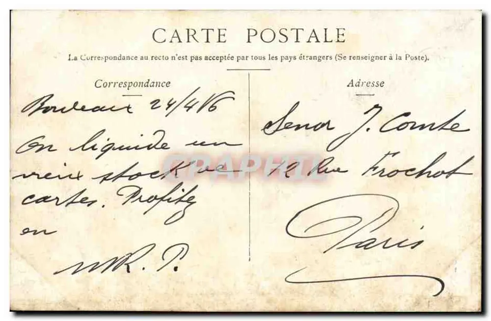Bordeaux - O Ponte Metálica — editor Diderot, Paris — número de série não visível - Verso