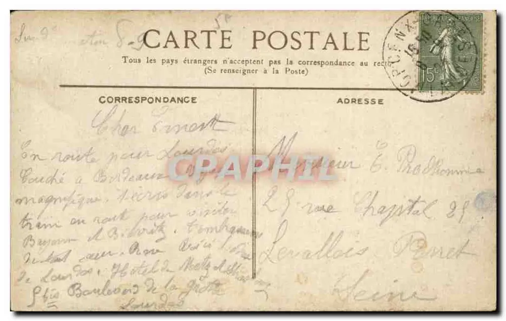 Bordeaux - Porte du Palais — vista da torre gótica — editor anônimo, n° 32 - Verso