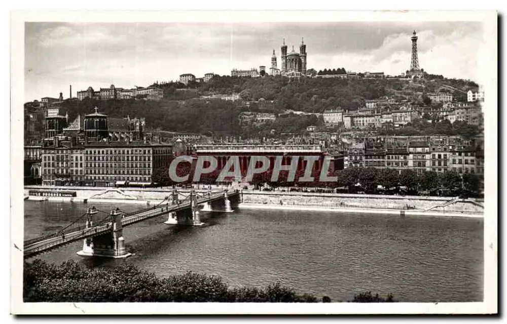 Vue de Lyon — Pont sur le Rhône et colline de Fourvière — Éditions J. Cellard, Lyon - Frente