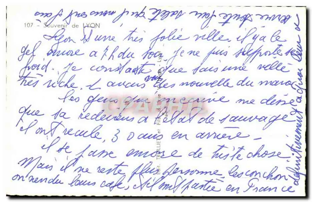 Lyon — Lembrança de Lyon — Editor: TROLLIE e FILS (n° 107) - Verso