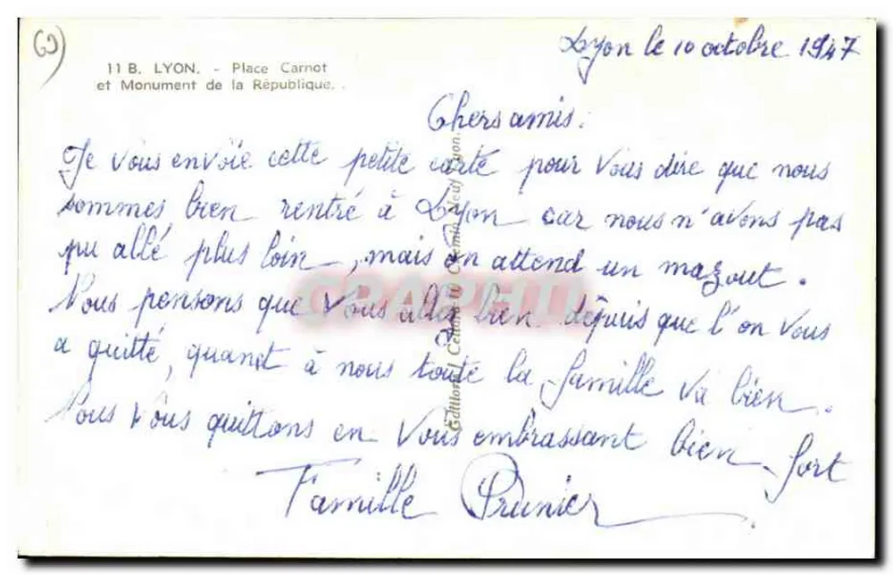 Lyon - Praça Carnot e Monumento da República — Edições Grapheu, n° 11 B - Verso