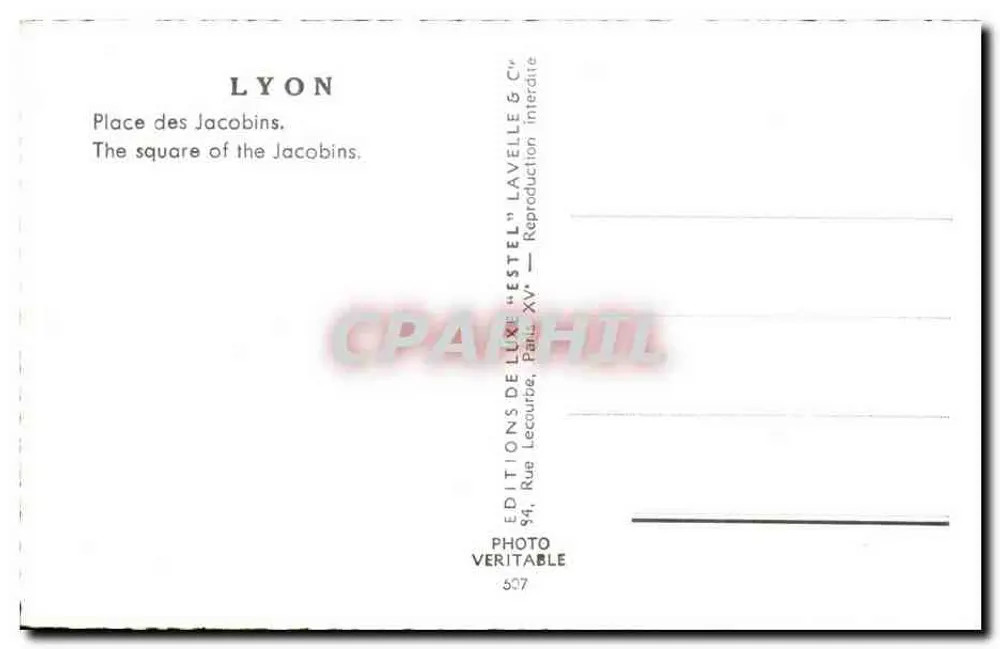 Lyon — Praça dos Jacobinos — Edições de Luxo 'Estel' n°537 - Verso