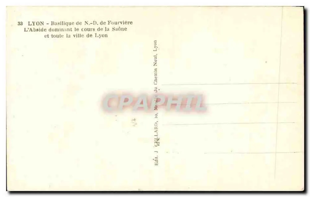 Basílica Nossa Senhora de Fourvière — Lyon — éd. J. Gellard, 10, rue du Chemin Neuf, Lyon - Verso