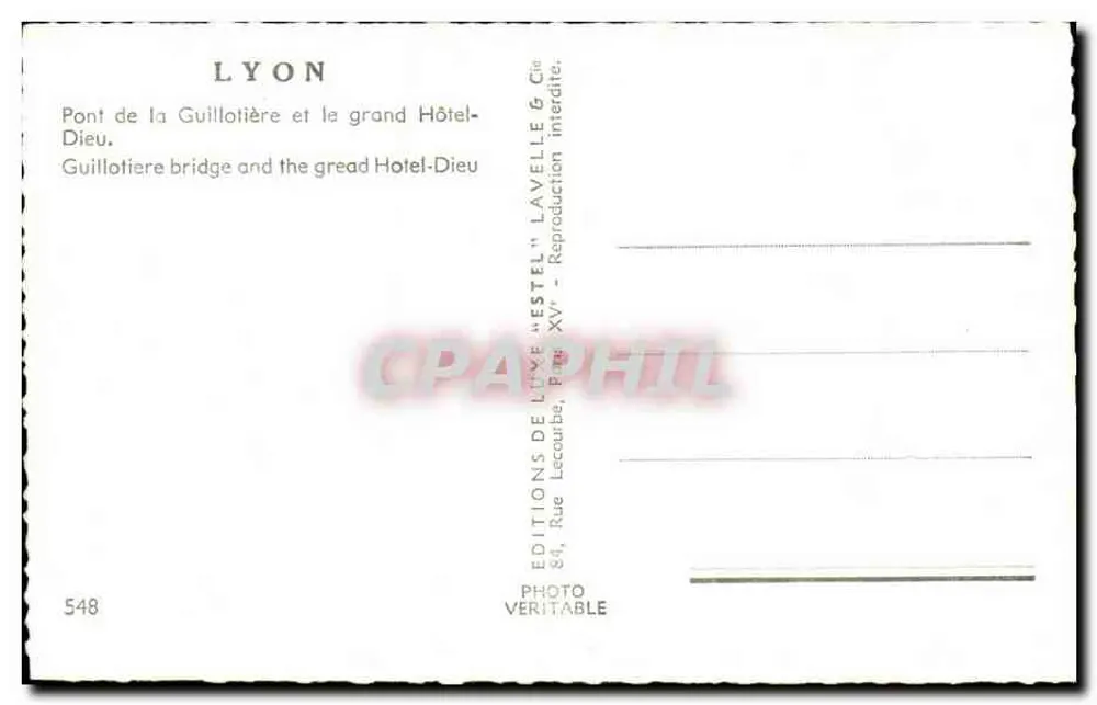 Lyons — Brücke Guillotière und das Grand Hôtel-Dieu — Estel, n°548 - Rückseite