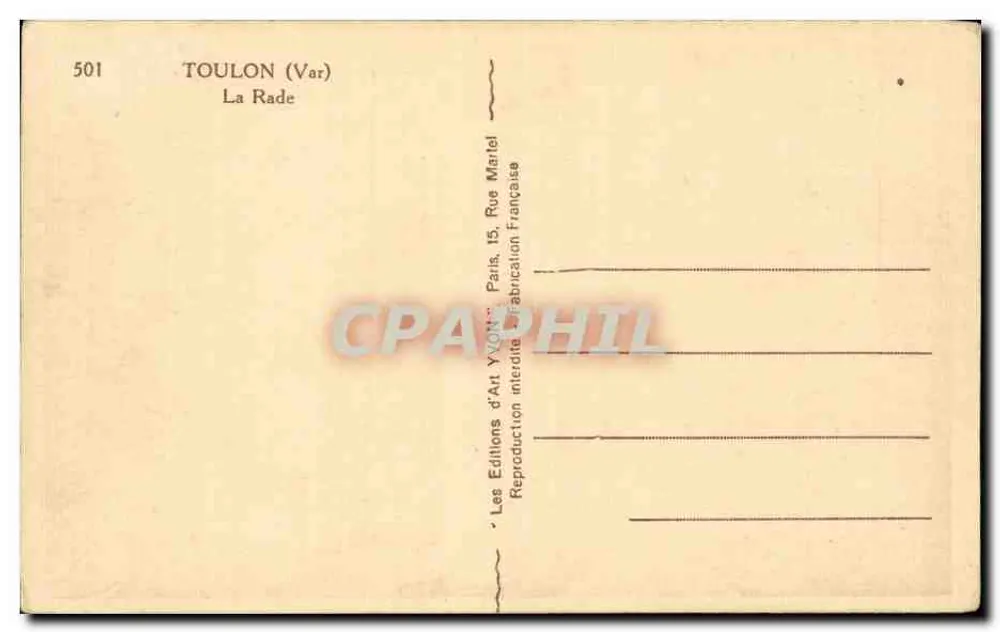 Toulon (Var) — A Baía — Éditions d'Art Yvon - Verso