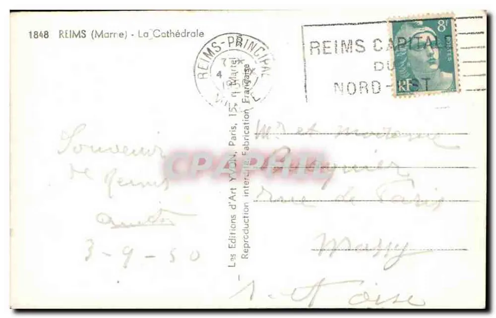 Reims — Catedral — Les Éditions d'Art Yvon, Paris - Verso