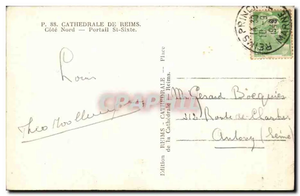 Portal Saint-Sixte — Kathedrale von Reims — Kathedrale Reims Edition, Nr. P. 88 - Rückseite