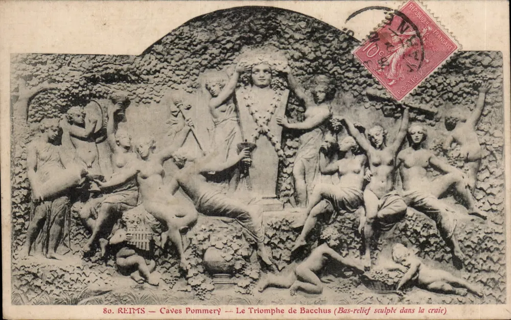 Reims — Caves Pommery — O Triunfo de Baco (Bas-relief esculpido na argila) - Frente