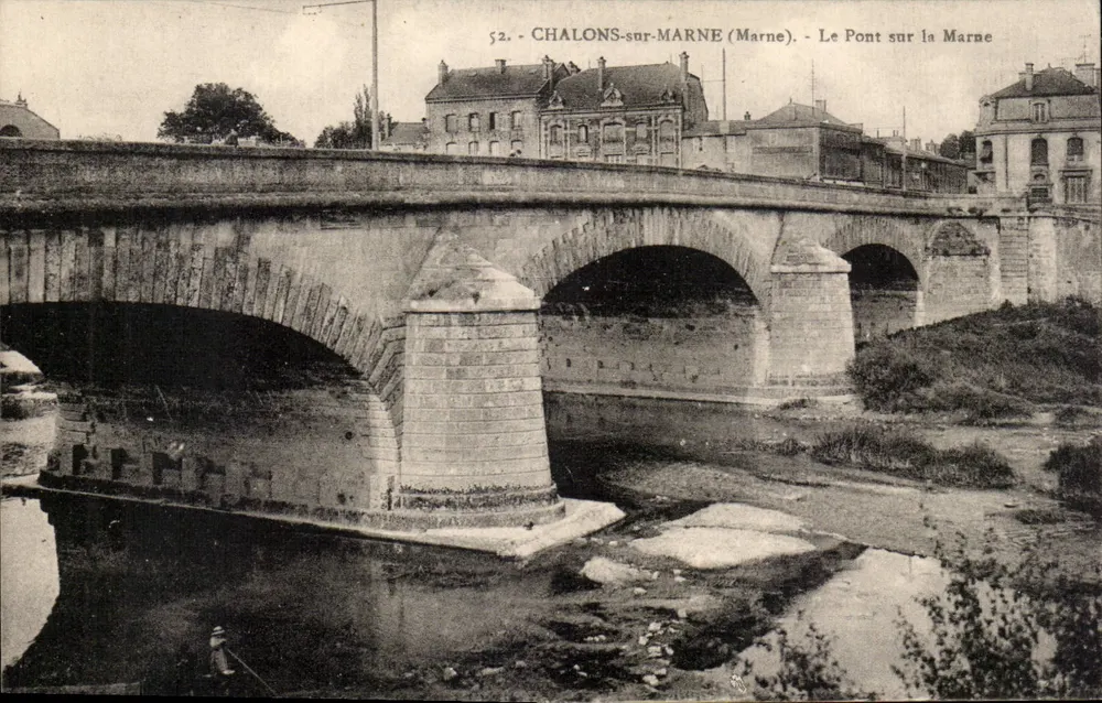 Chalons-sur-Marne (Marne) — El puente sobre la Marne — J. Bourgogne, Editor en Château-Thierry, n°52 - Anverso