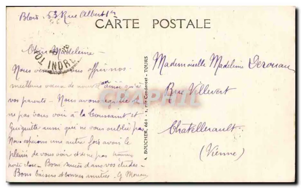 La Tour Charlemagne — eingestürzt am 26. März 1928 — Tours (Loire-et-Cher) — Verleger A. B. n° 9033 - Rückseite