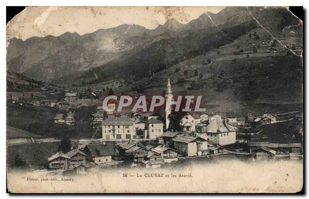 La CLUSAZ et les Aravis — vue panoramique du village avec édifice religieux — Fittier, phot.-édit., Annecy - Frente