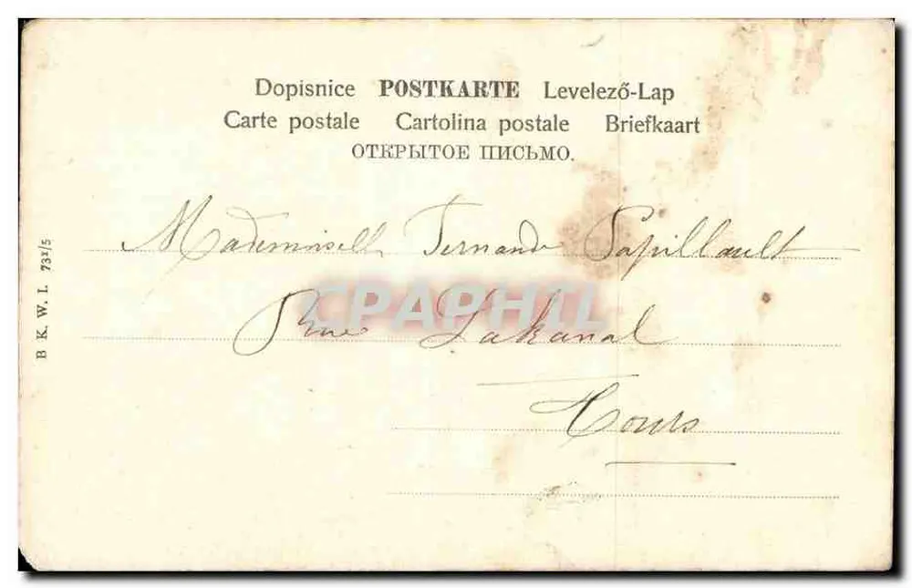 Junges Liebespaar — Flusslandschaft — Verlag B.K.W.L. n°731/5 - Rückseite
