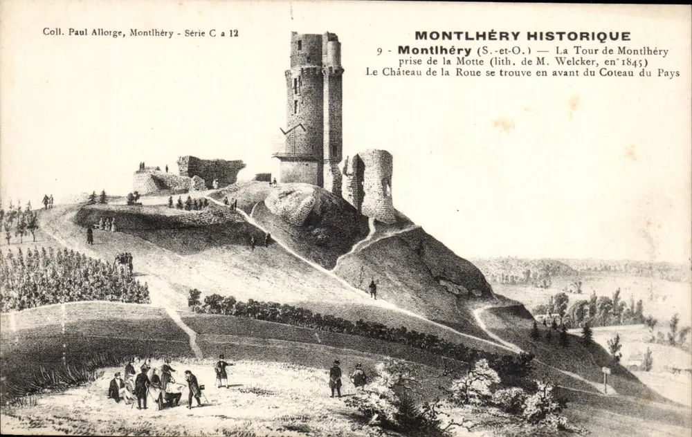 Montlhéry Histórico — A Torre de Montlhéry — litografia de M. Welcker, 1845 — Série C a 12, Coll. Paul Allorge - Frente