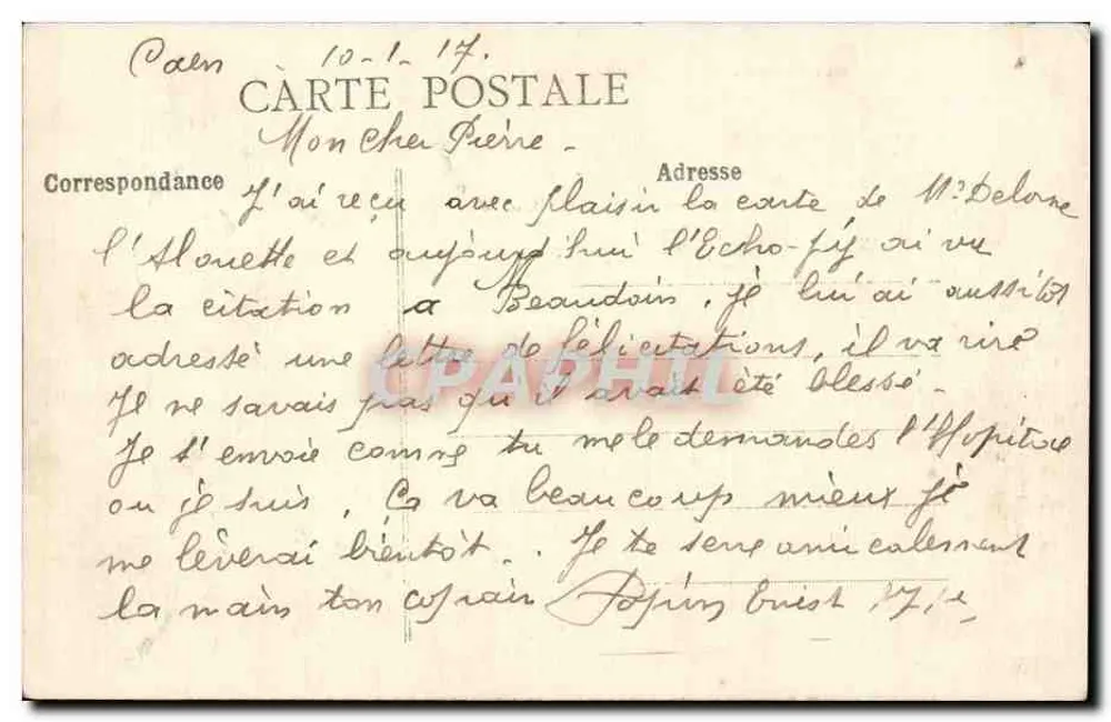 CAEN - L'École Normale de Garçons — Hôpital Ouvrillière — n°120 - Verso