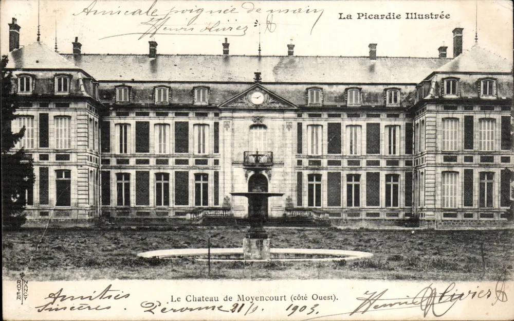 O Castelo de Moyencourt (lado Oeste) — La Picardie Illustrée, Henri Olivier, 1903 - Frente