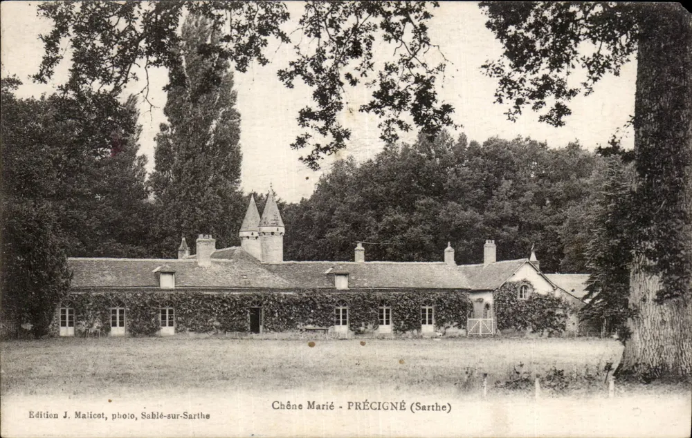 Carvalho Casado - PRÉCIGNÉ (Sarthe) — vista do castelo com torres — Edição J. Malicat, Sable-sur-Sarthe - Frente