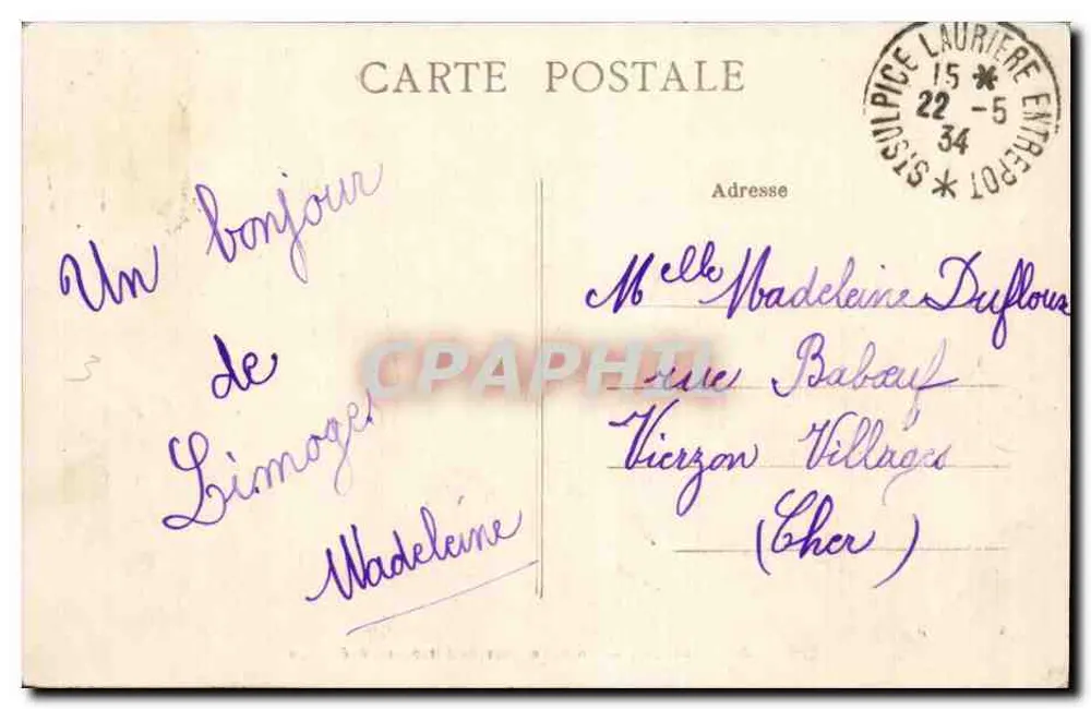 Limoges — Neue Limoges-Bénédictins Bahnhof — Verlag: Laurière, Nr. 329 - Rückseite