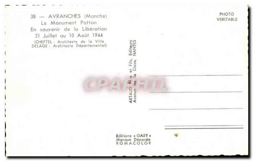 Denkmal Patton — Avranches (Manche) — Éditions GABY - Rückseite