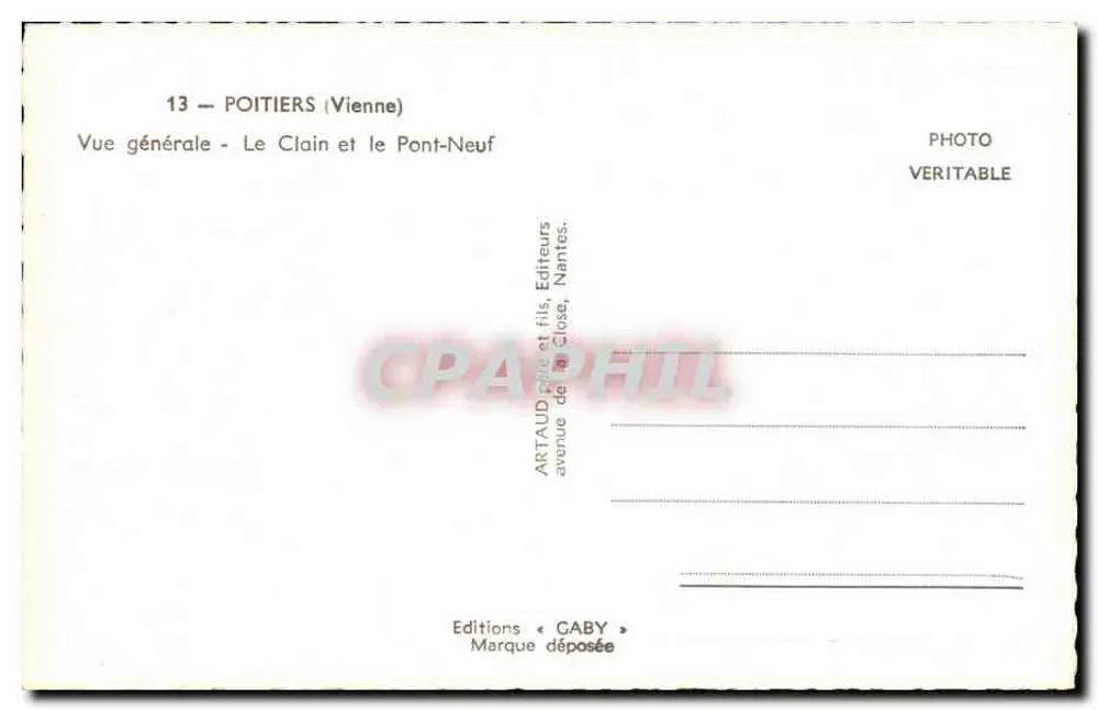 Poitiers (Vienne) — Allgemeiner Blick — Le Clain und der Pont-Neuf — Editions Caby - Rückseite
