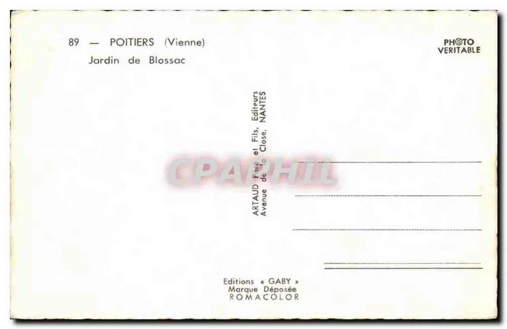 Jardim de Blossac — Poitiers (Vienne) — Éditions Gaby - Verso