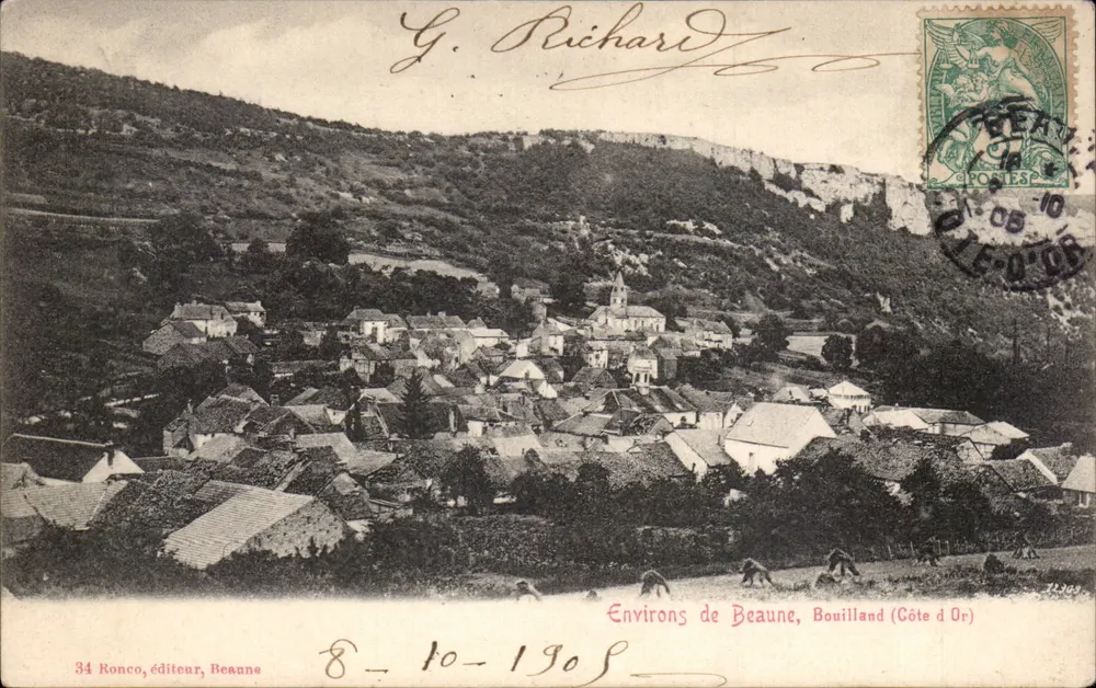 Arredores de Beaune, Bouilland (Côte d'Or) — vista panorâmica — 34 Ronco, editor, Beaune - Frente