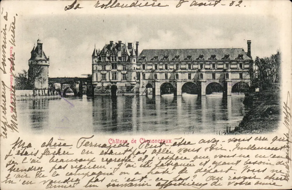 Castelo de Chenonceaux — vista do castelo sobre o Cher — editor Kunz & Cie, n° 100 - Frente