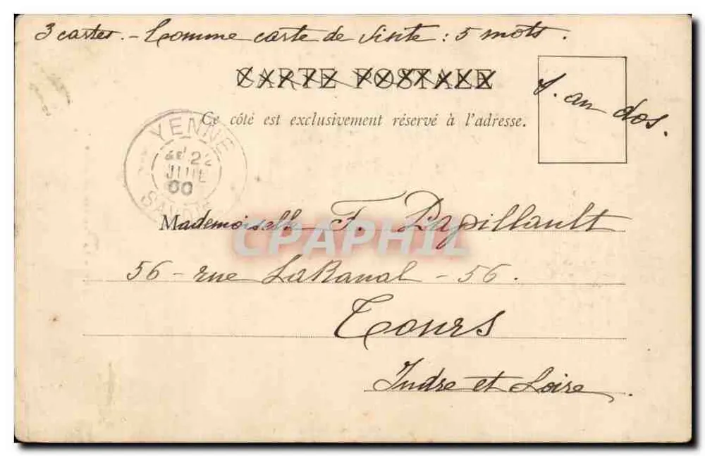 Chambéry - A Cachoeira de Jacob — Editor L. E. Reynaud - P. Pol. Besson, número de série visível - Verso