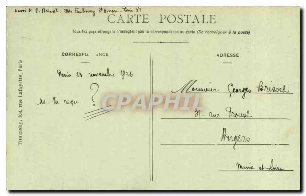A Santa Capela — Paris — editor L. Brinet, 284, Faubourg St-Honoré - Verso