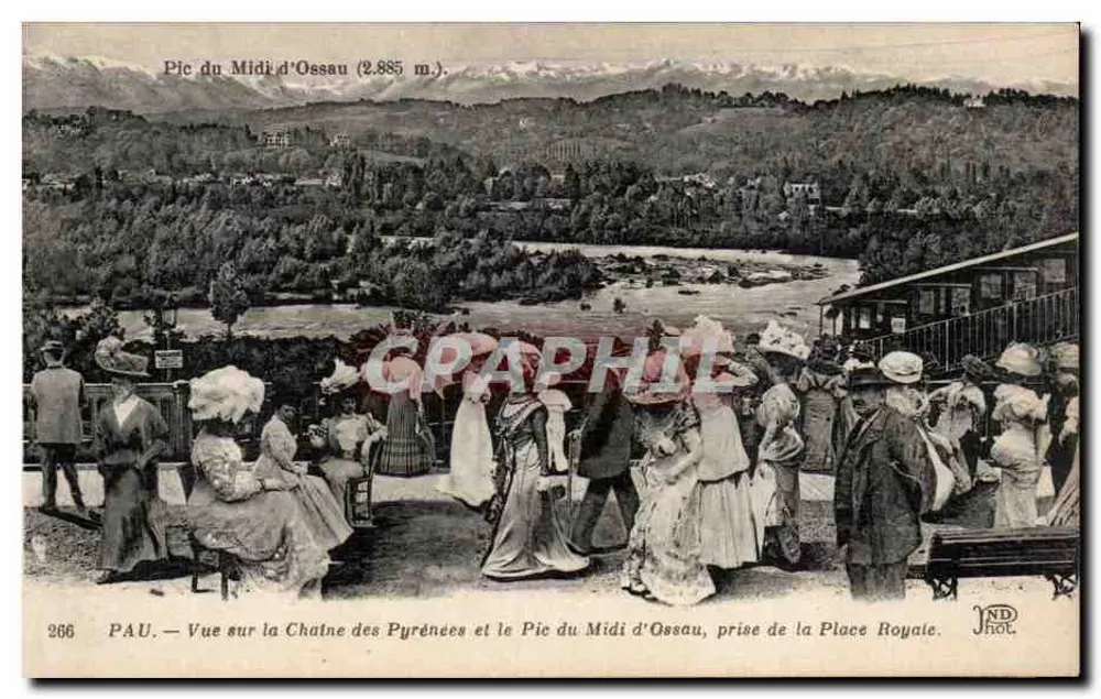 Widok na łańcuch Pyrenée i szczyt Midi d'Ossau — widok z Place Royale — PAU — wydawca JND phot. n° 266 - Awers