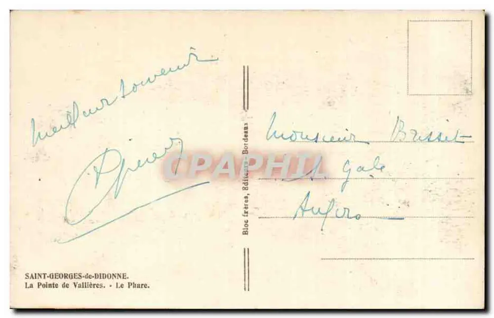 Saint-Georges-de-Bidonne — A Ponta de Vallières. O Farol. — Bloc frères, Editores, Bordeaux. - Verso