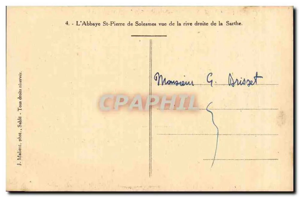 A Abadia de São Pedro de Solesmes — vista da margem direita da Sarthe — J. Malco, Sable - Verso