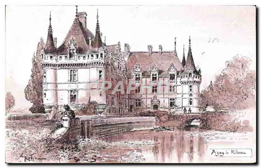 Azay-le-Rideau — Castelo — desenho de A. Rebou - Frente